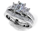 Vibrant Love Emerald Cut Three Stone Engagement Ring and Bridal Set In Platinum Or Gold