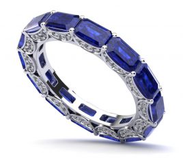 Gemstone and Diamond Eternity Ring With Sash Setting